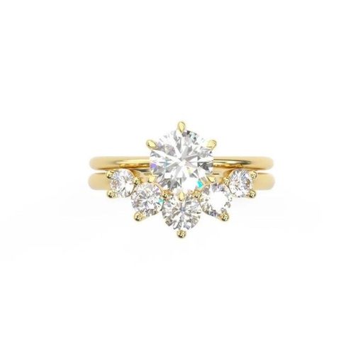  Round Shape Moissanite Cluster Bridal Set Ring In Yellow Gold