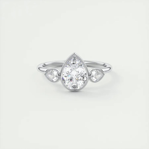  Pear Cut Three Stone Bezel Set Engagement Ring For Women