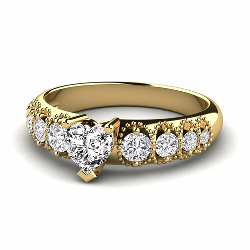  Heart And Round Shape Vintage Engagement Ring For Women