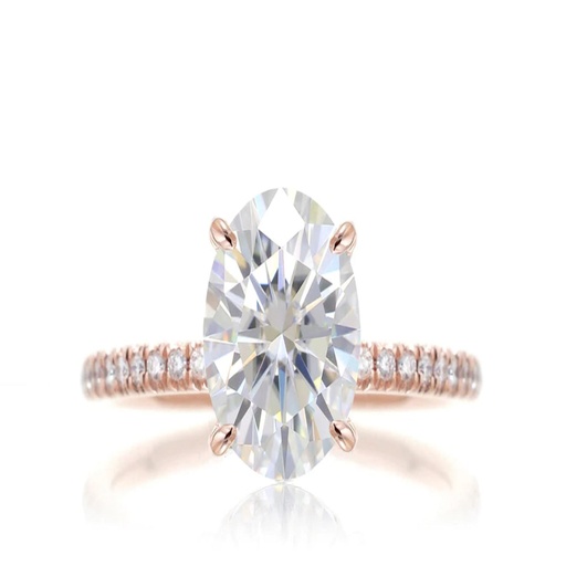  Oval Shaped Hidden Halo Engagement Ring For Women