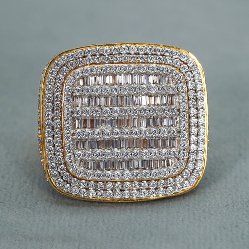 Yellow Gold Lab Created Round And Baguette Cut Diamond Hip Hop Ring Lab Grown Diamond Hip Hop Ring