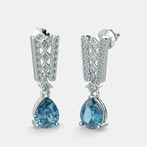  Pear Cut Prong Setting Blue Diamond Drop Dangle Earrings For Women