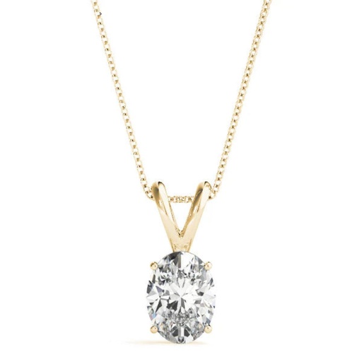 2 Carat Oval Shape 4 Prong Set Solitaire Lab Diamond Pendant in Yellow Gold