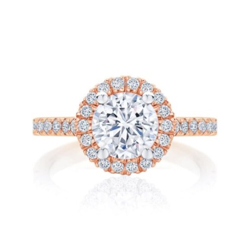 Round Cut Halo 4 Prong Set Lab Diamond Engagement Ring In Rose Gold