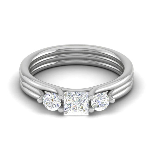  Princess and Round Cut Three Stone Lab Diamond Engagement Ring 