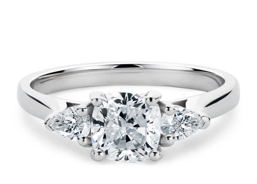  Cushion & Pear Cut 3 Stone Lab Diamond Engagement Ring 