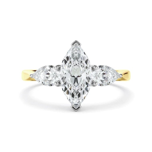 Marquise And Pear Cut Three Stone Lab Diamond Engagement Ring in Yellow Gold