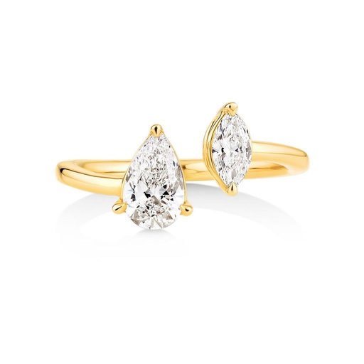  Marquise and Pear Cut Prong Set Toi Et Moi Lab Diamond Ring in Yellow Gold