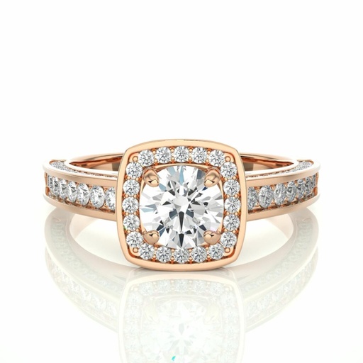 Round Cut Prong Set Double Halo Diamond Engagement Ring For Women