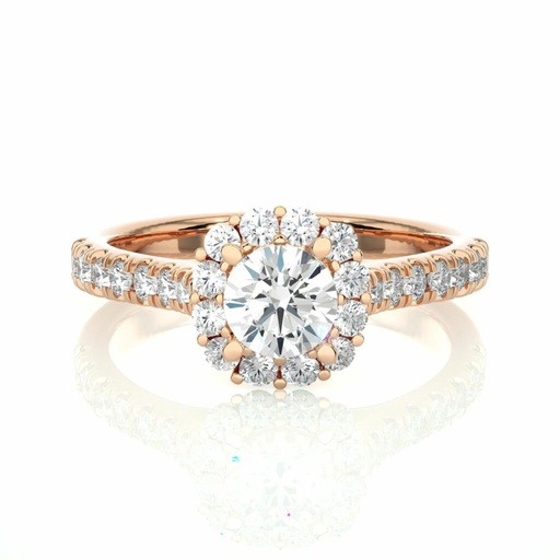 1 Round Cut 4 Prong Set Diamond Halo Engagement Ring For Women