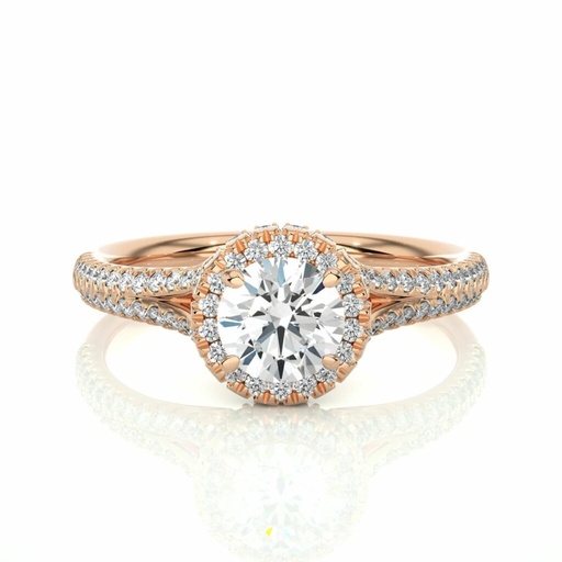 Round Cut Split Shank Halo Diamond Engagement Ring For Women