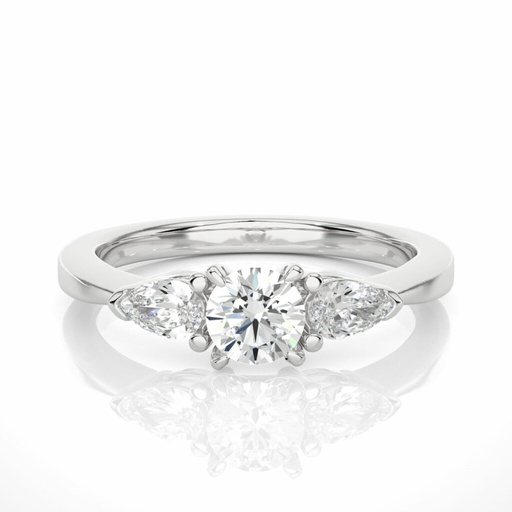  Round And Pear Cut Prong Set Three Stone Diamond Ring For Women