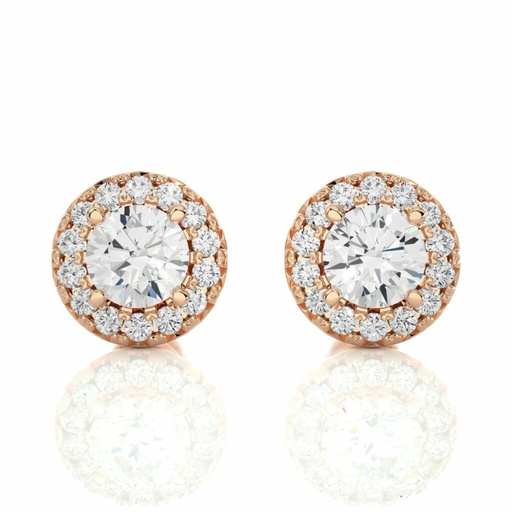  Round Cut Diamond Shaped 4 Prong Set Halo Stud Earrings For Women