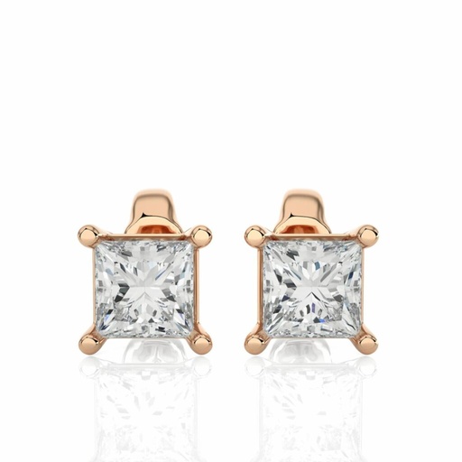  Princess Cut 4 Prong Set Solitaire Stud Earrings For Women