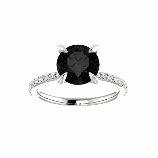  Round Cut Prong Setting Black And White Diamond Ring For Women