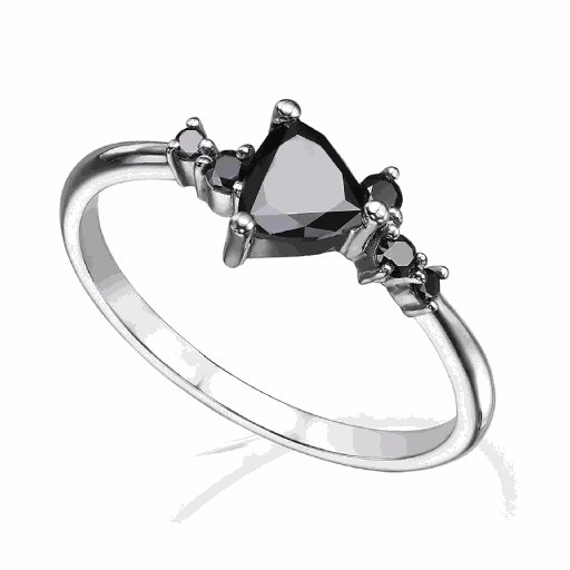 Black Trillion Cut Diamond Prong Set Gift Ring for Women