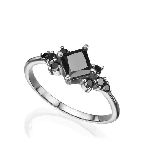  Princess Cut Prong Setting Cluster Black Diamond Engagement Ring For Women
