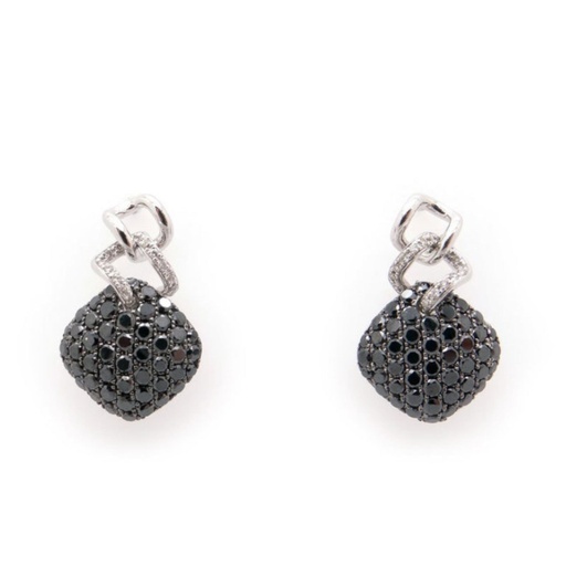  Round Cut Pave Setting Black Diamond Drop Earrings For Women