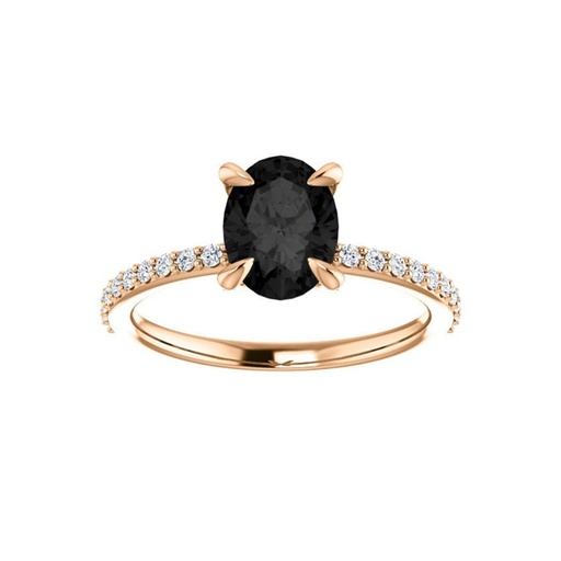  Oval Shaped Prong Set Black And White Diamond Ring For Women