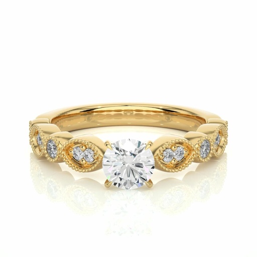  Round Cut Beads Setting Diamond Engagement Ring For Women