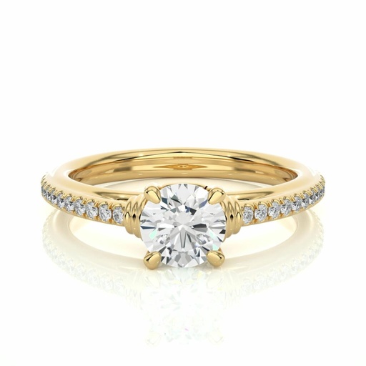 Round Shaped Prong Setting Diamond Ring With Accents In Yellow Gold