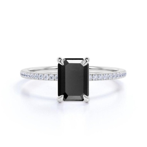 Emerald Cut Black And White Diamond Ring With Accents