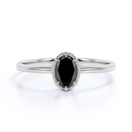  Oval Shape 6 Prong Black Diamond Engagement Ring For Women