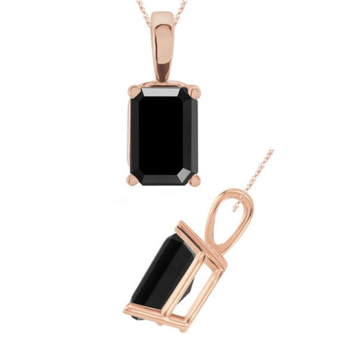  Emerald Cut Diamond Solitaire Prong Setting Black Diamond Pendant For Women