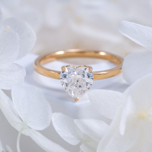 10K 14K 18K Real Gold 4 Prongs Classic Design Heart Cut  Ring For Women