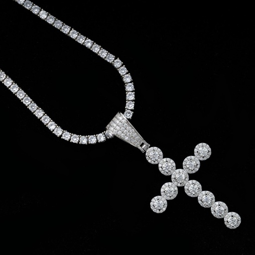 Moissanite Cross Pendant with Tennis Chain - Unisex Hip Hop Jewelry