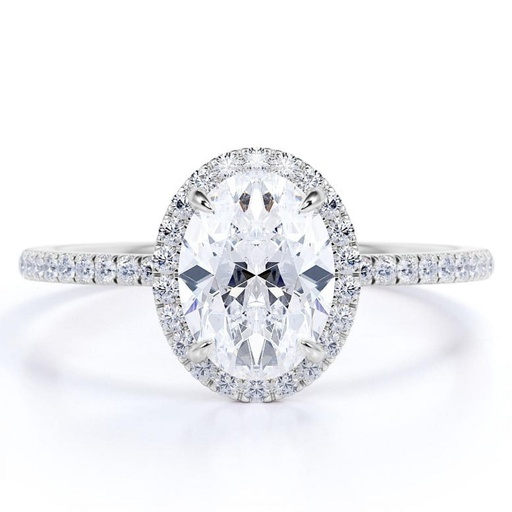 Oval Cut Moissanite Engagement Ring - Bridal Set - Halo Ring - Handmade Ring - 18k White Gold Over Silver