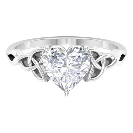  Heart Shaped  Solitaire Celtic Gold Engagement Ring, 925 Sterling Silver