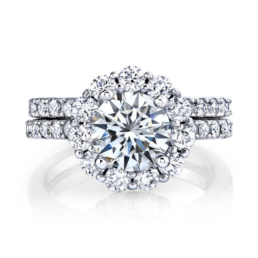 Metal Masters  Round Crown Halo Bridal Set 18K Over Silver Wedding Engagement Ring Set