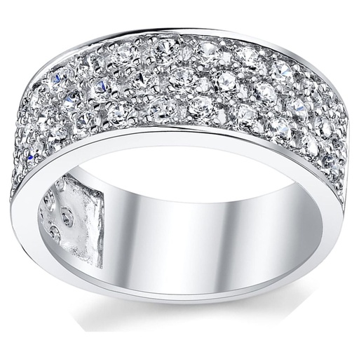 Metal Masters Sterling Silver Men's Wedding Band Engagement Ring With Cubic Zirconia CZ 9MM 3 Row Size 9