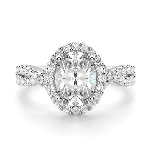 Oval Cut Diamond Halo Twisted Anniversary Ring for Women