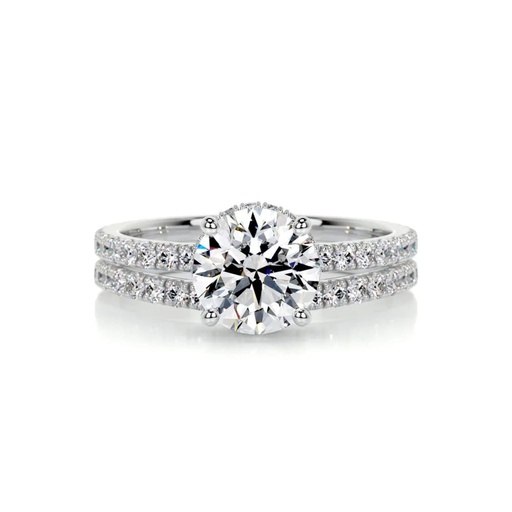 Round Diamond Shape Hidden Halo Bridal Set For Women