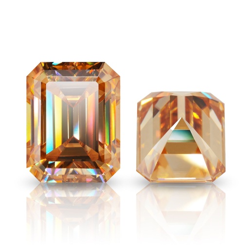 Loose Moissanite Champagne Vivid Brown Clean Emerald Cut 10.00 x 8.00 MM